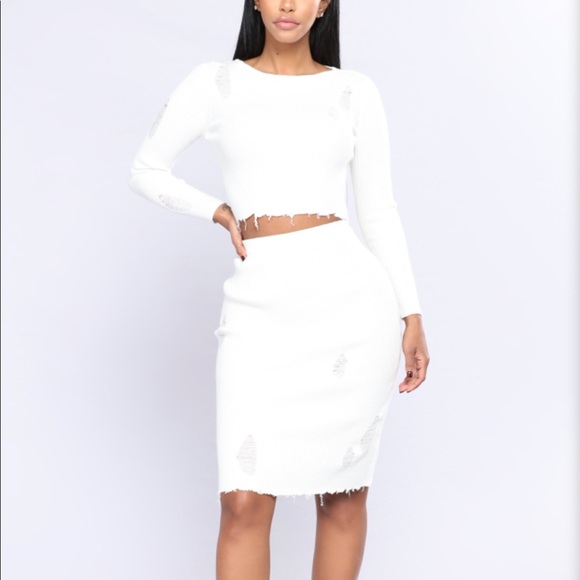Fashion Nova Dresses & Skirts - Alecta Ribbed Skirt Set - Ivory